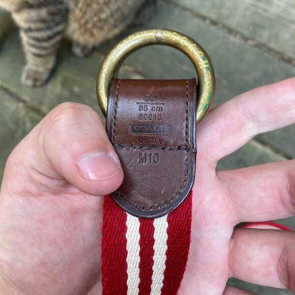 Vintage 90s Coach Fabric Belt Red Striped Leather Buckle - Picture 6 of 6